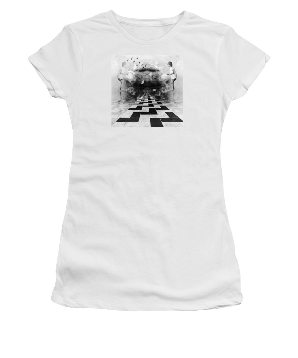 Boy Women's T-Shirt featuring the digital art My Shadow's Reflection I-monochrome by Melissa D Johnston