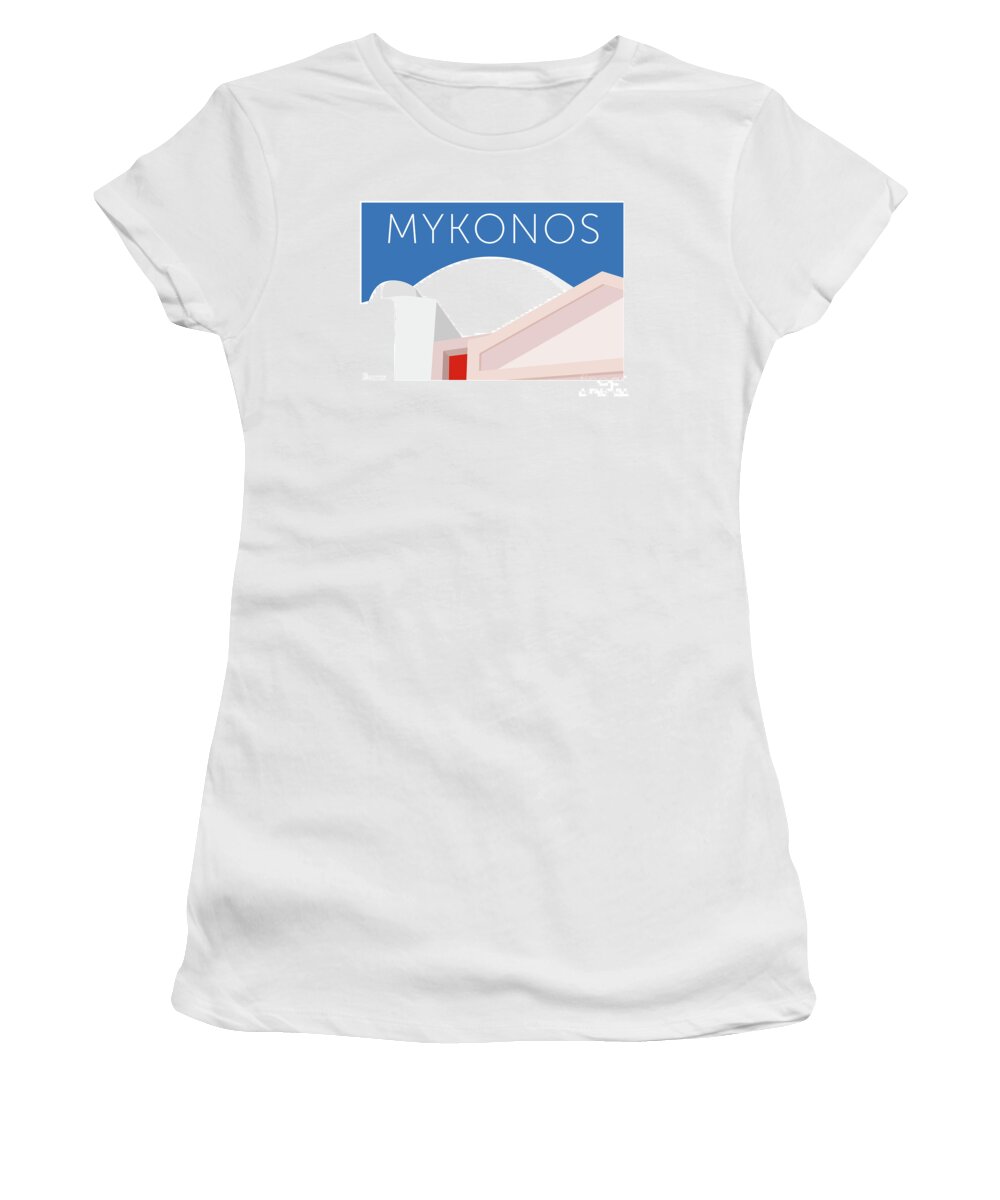 Mykonos Women's T-Shirt featuring the digital art MYKONOS Walls - Blue by Sam Brennan