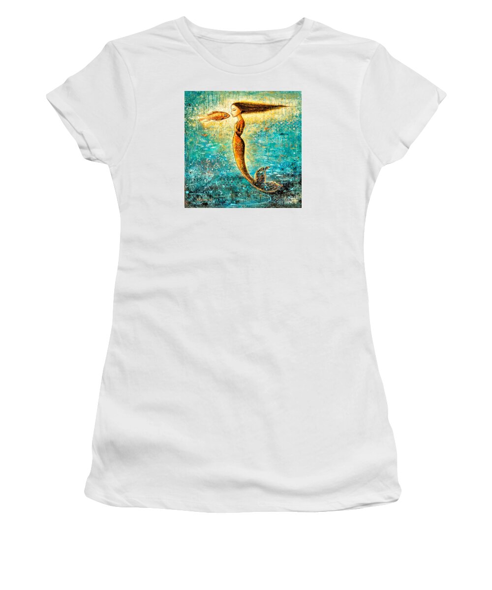 Mermaid Art Women's T-Shirt featuring the painting Mystic Mermaid IV by Shijun Munns