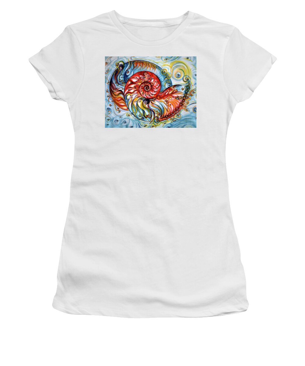 Nautilus Shell Women's T-Shirt featuring the painting Nautilus Shell - Ocean by Harsh Malik