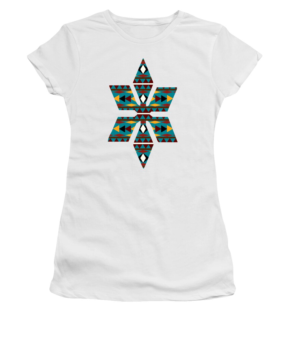 Navajo Women's T-Shirt featuring the mixed media Navajo Teal Pattern Art by Christina Rollo