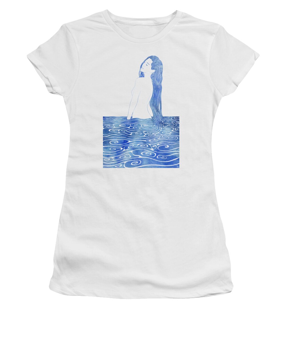 Aqua Women's T-Shirt featuring the mixed media Nereid XLIII by Stevyn Llewellyn