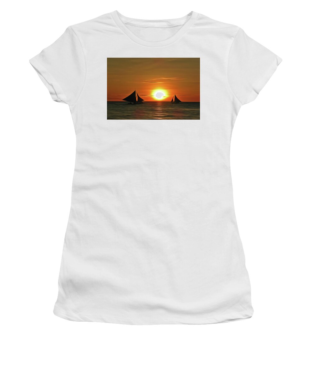 Night Sail Women's T-Shirt featuring the painting Night Sail by Harry Warrick