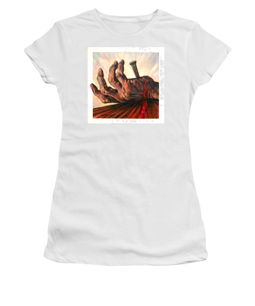 Christ Women's T-Shirt featuring the painting No Greater Love by John Lautermilch