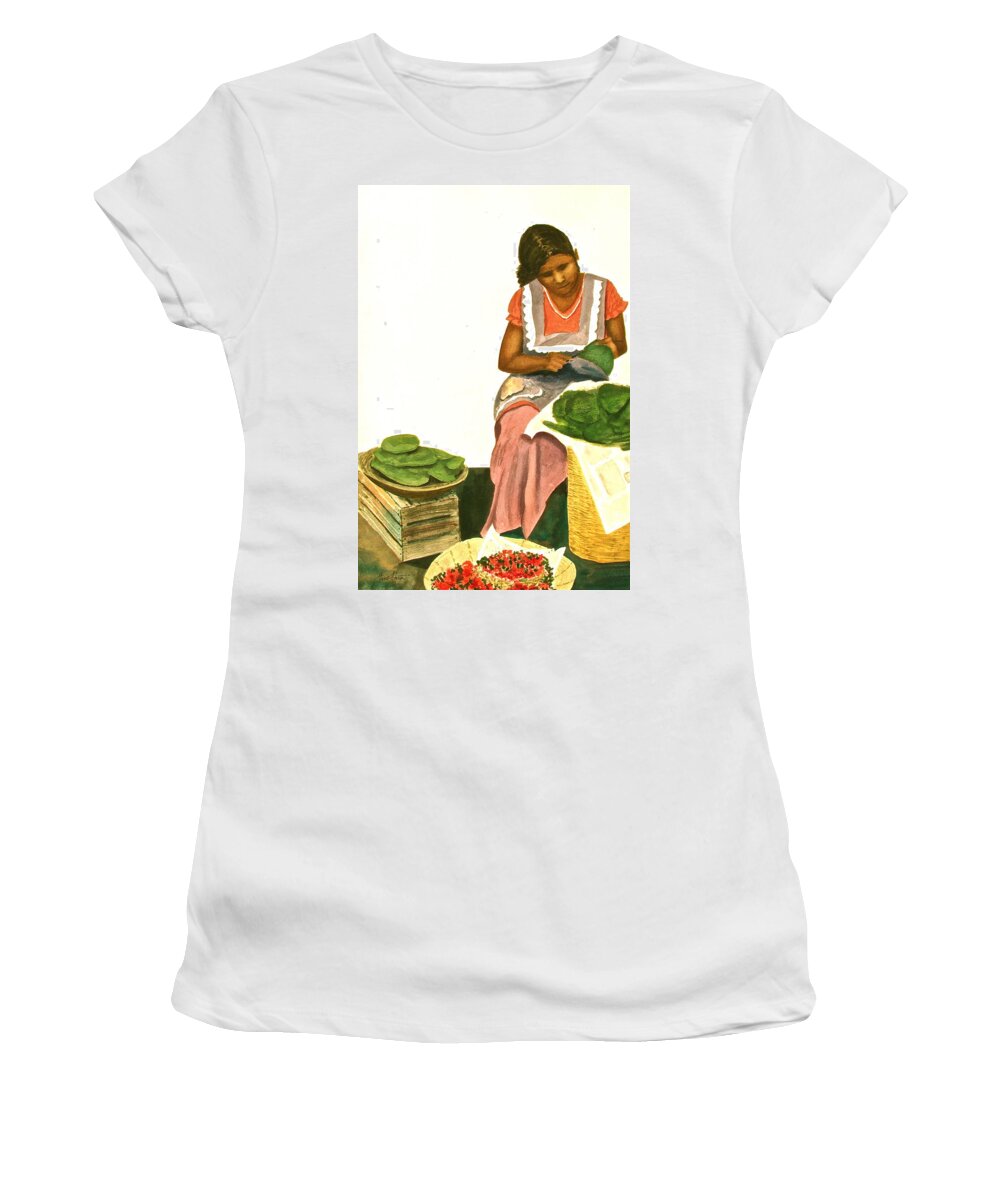 Mexico Women's T-Shirt featuring the painting Nopalita Senorita by Frank SantAgata