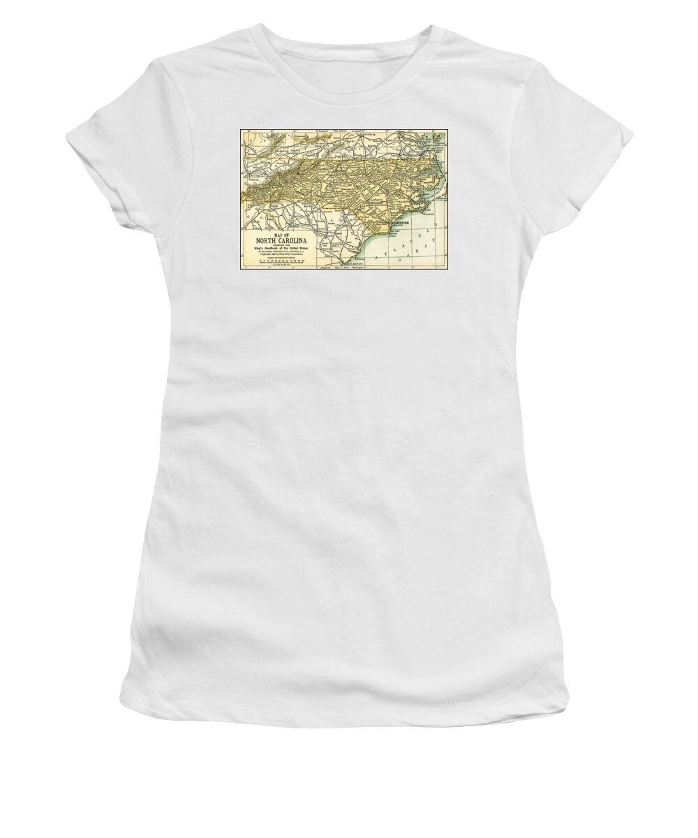 Map Women's T-Shirt featuring the photograph North Carolina Antique Map 1891 by Phil Cardamone