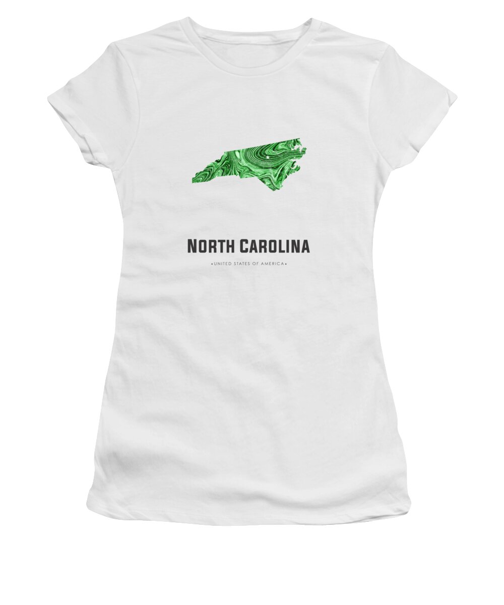 North Carolina Women's T-Shirt featuring the mixed media North Carolina Map Art Abstract in Green by Studio Grafiikka