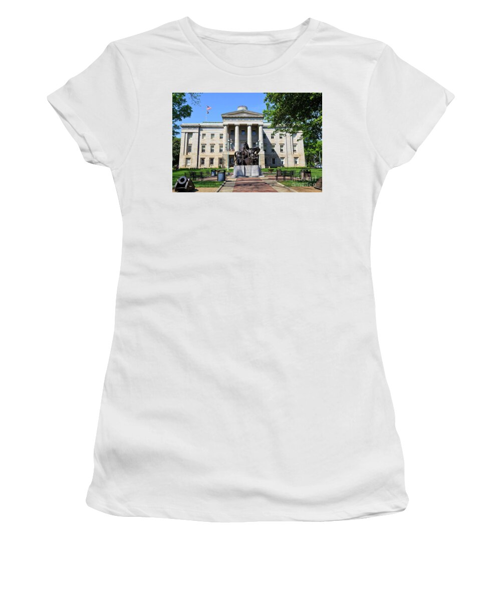 Bicentennial Plaza Women's T-Shirt featuring the photograph North Carolina State Capitol Building with Statue by Jill Lang