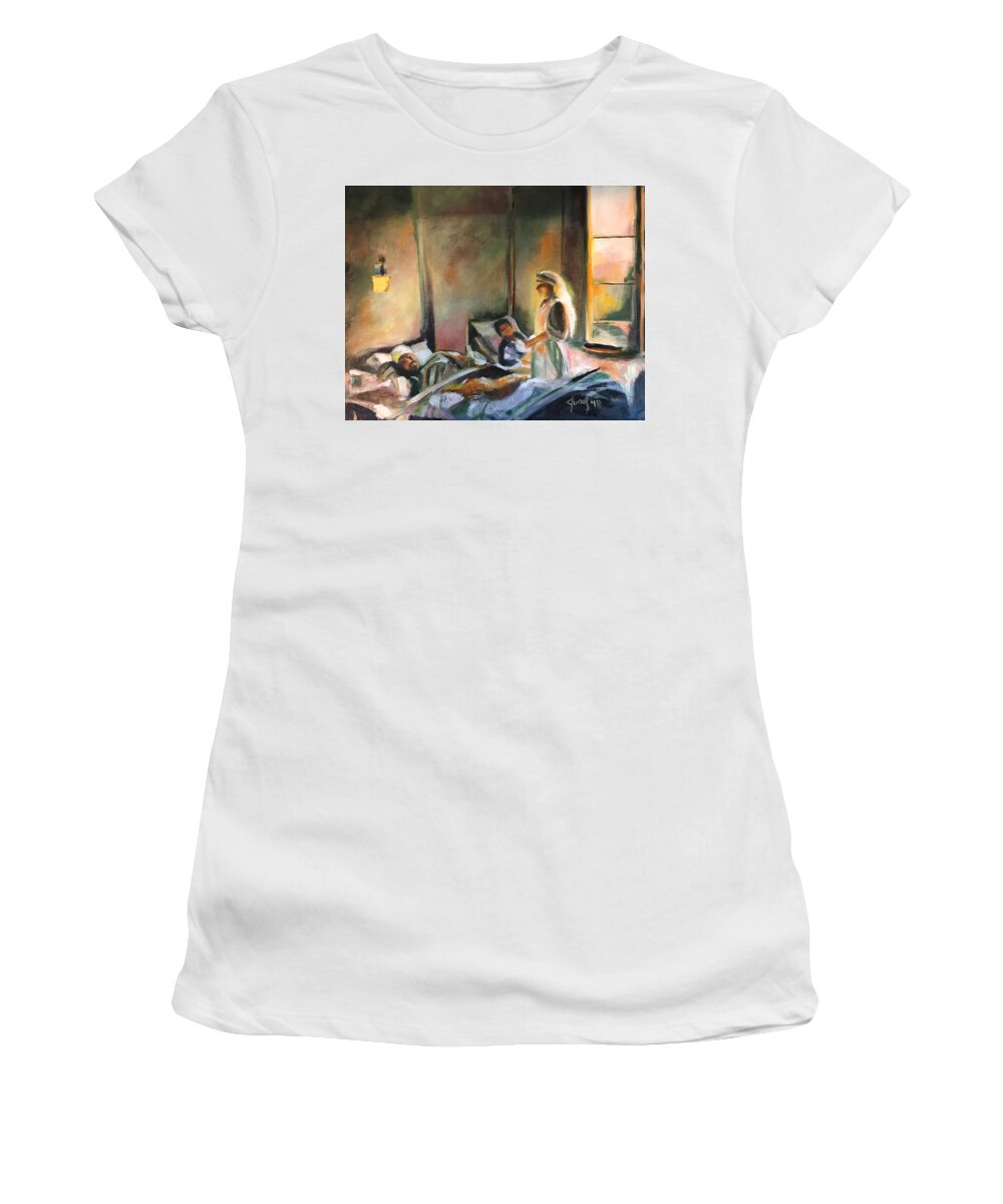 The Artist Josef Women's T-Shirt featuring the painting Nurses are Heroes to Heroes by the Artist Josef