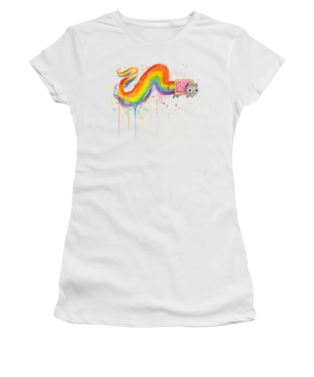 Nyan Women's T-Shirt featuring the painting Nyan Cat Watercolor by Olga Shvartsur