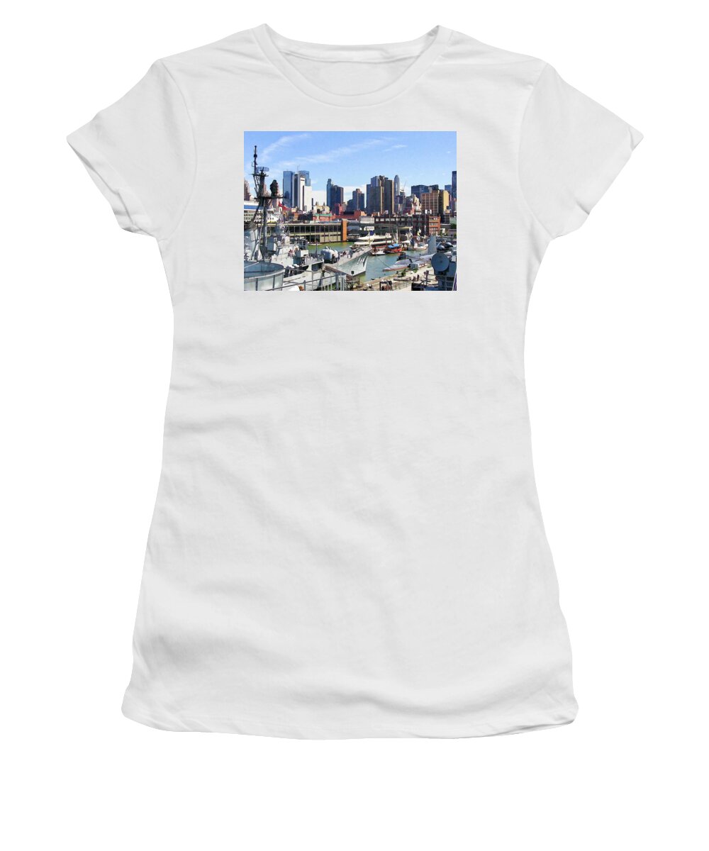 New York City Women's T-Shirt featuring the photograph NYC from Aircraft Carrier Intrepid by David Thompsen