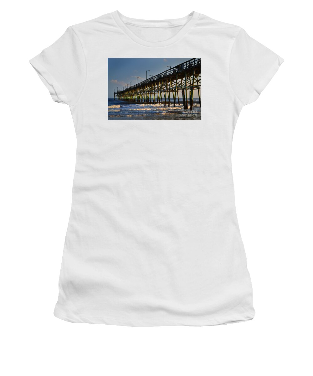 Pier Women's T-Shirt featuring the photograph Oak Island Pier 2015 by Amy Lucid