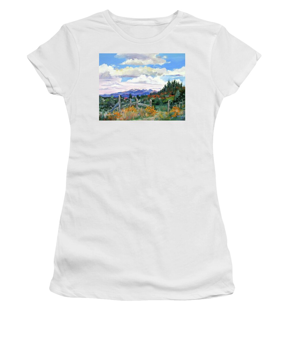 Mountains Women's T-Shirt featuring the painting Old North Fence-In Colorado by Adele Bower