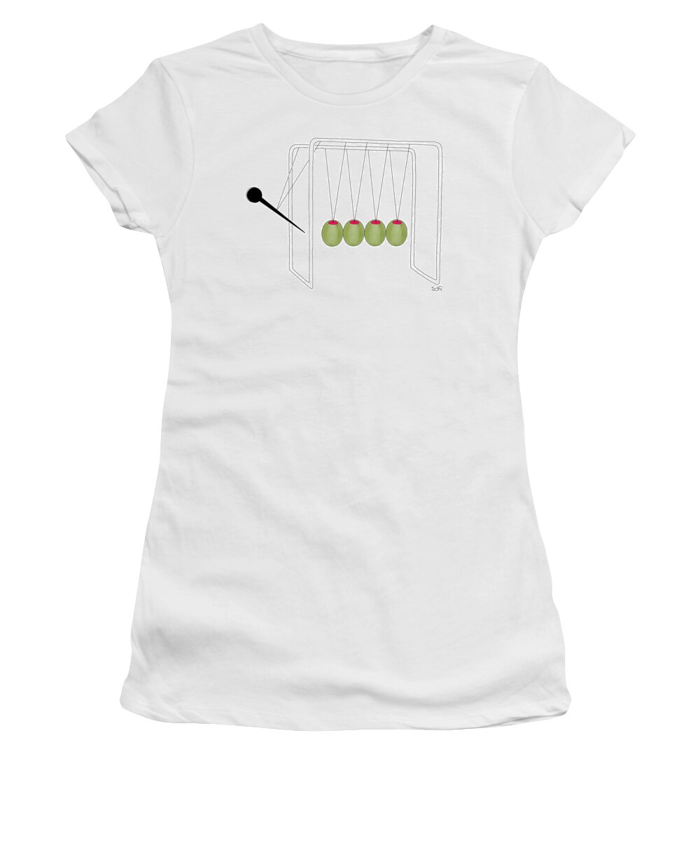 Olive Women's T-Shirt featuring the drawing Olives and Toothpick on Newtons Cradle by Seth Fleishman