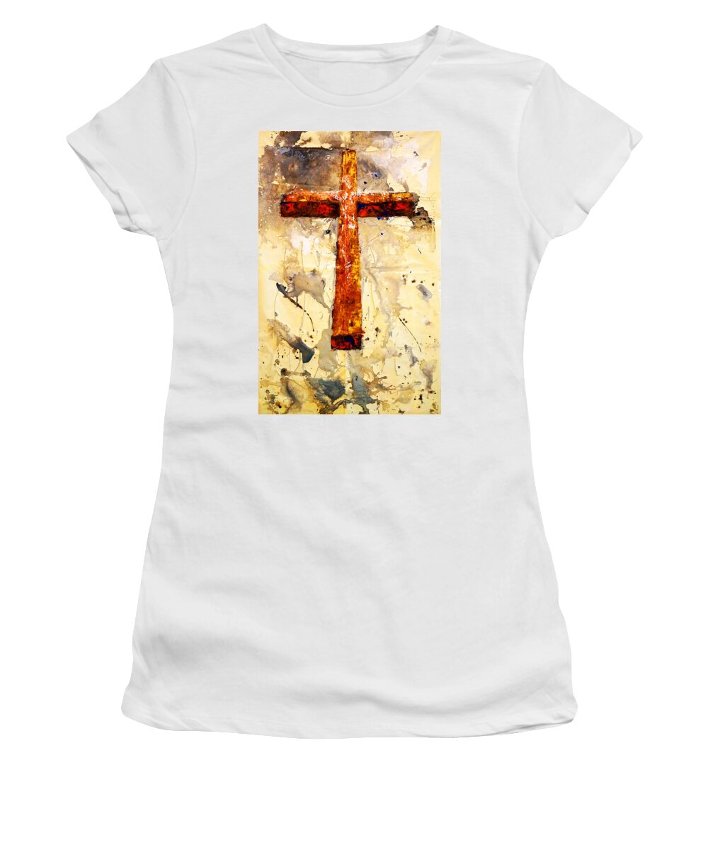 Rugged Women's T-Shirt featuring the painting On that old rugged Cross by Giorgio Tuscani