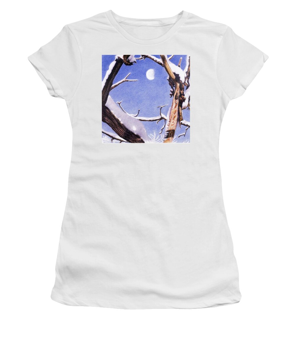 Snow Women's T-Shirt featuring the painting Once in a Blue Moon by Susan Sarabasha