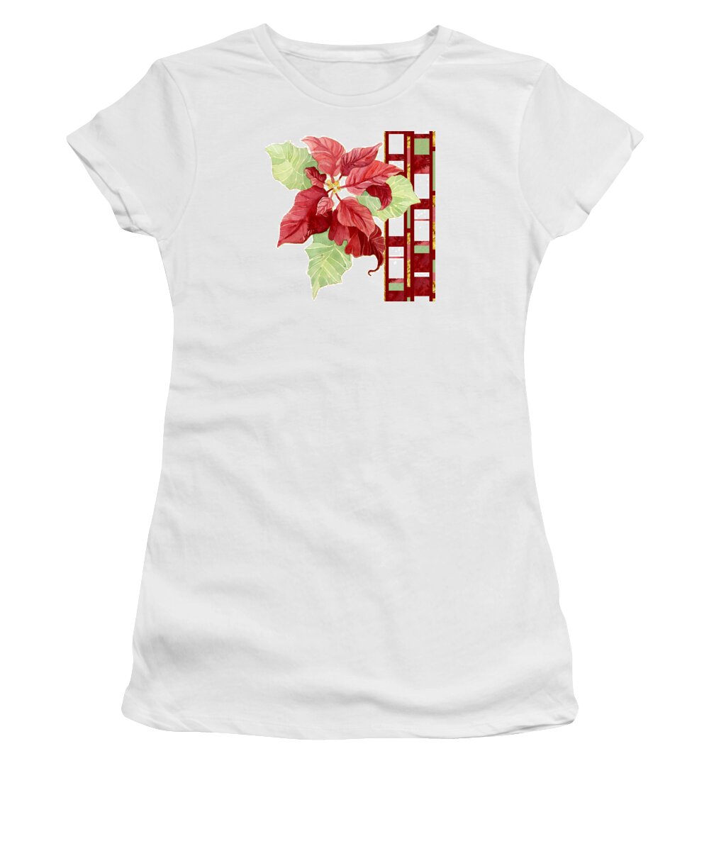 Modern Women's T-Shirt featuring the painting One Perfect Poinsettia Flower w Modern Stripes by Audrey Jeanne Roberts