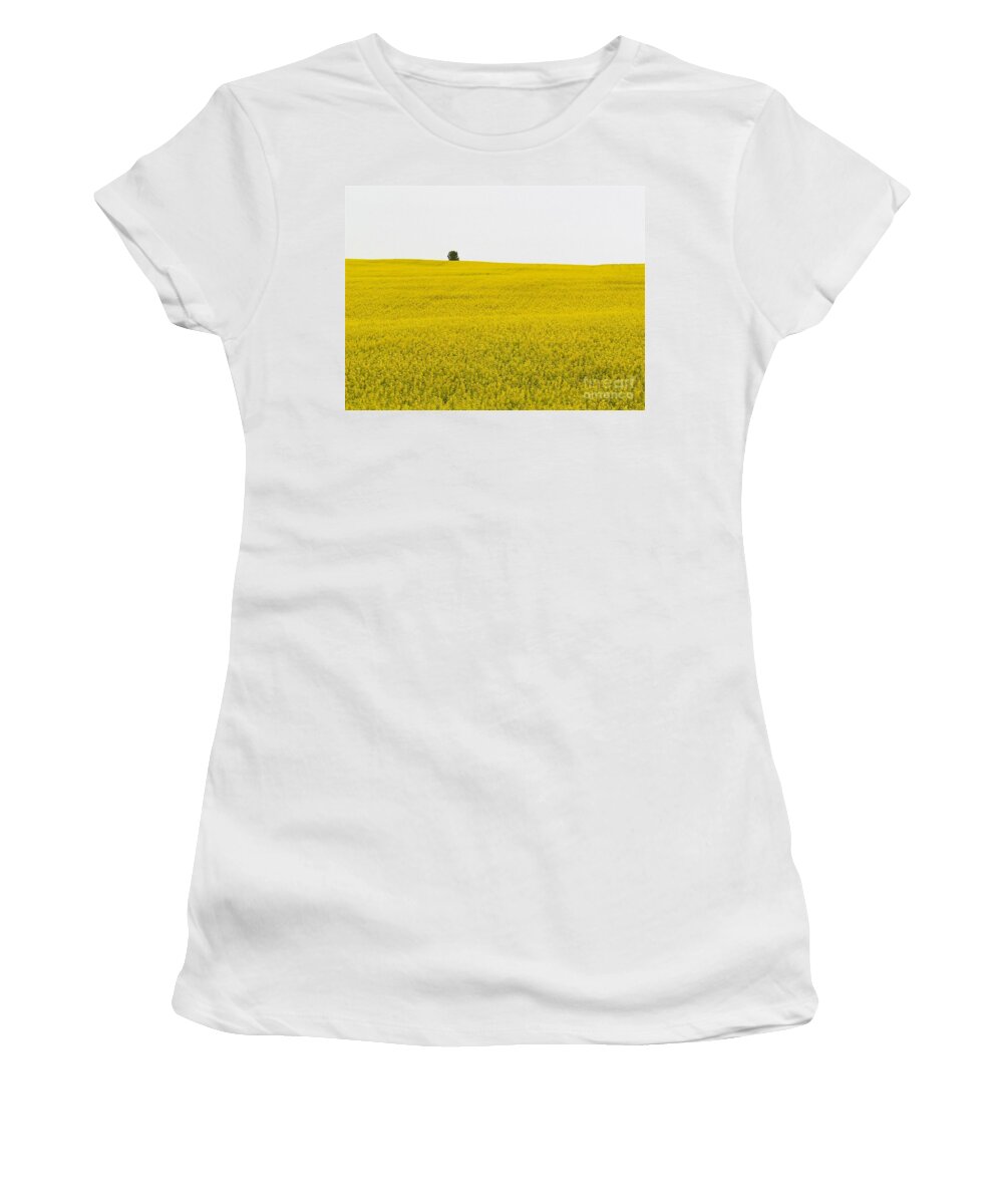Photograph Women's T-Shirt featuring the photograph One Tree Mustard Flower Fields by Delynn Addams
