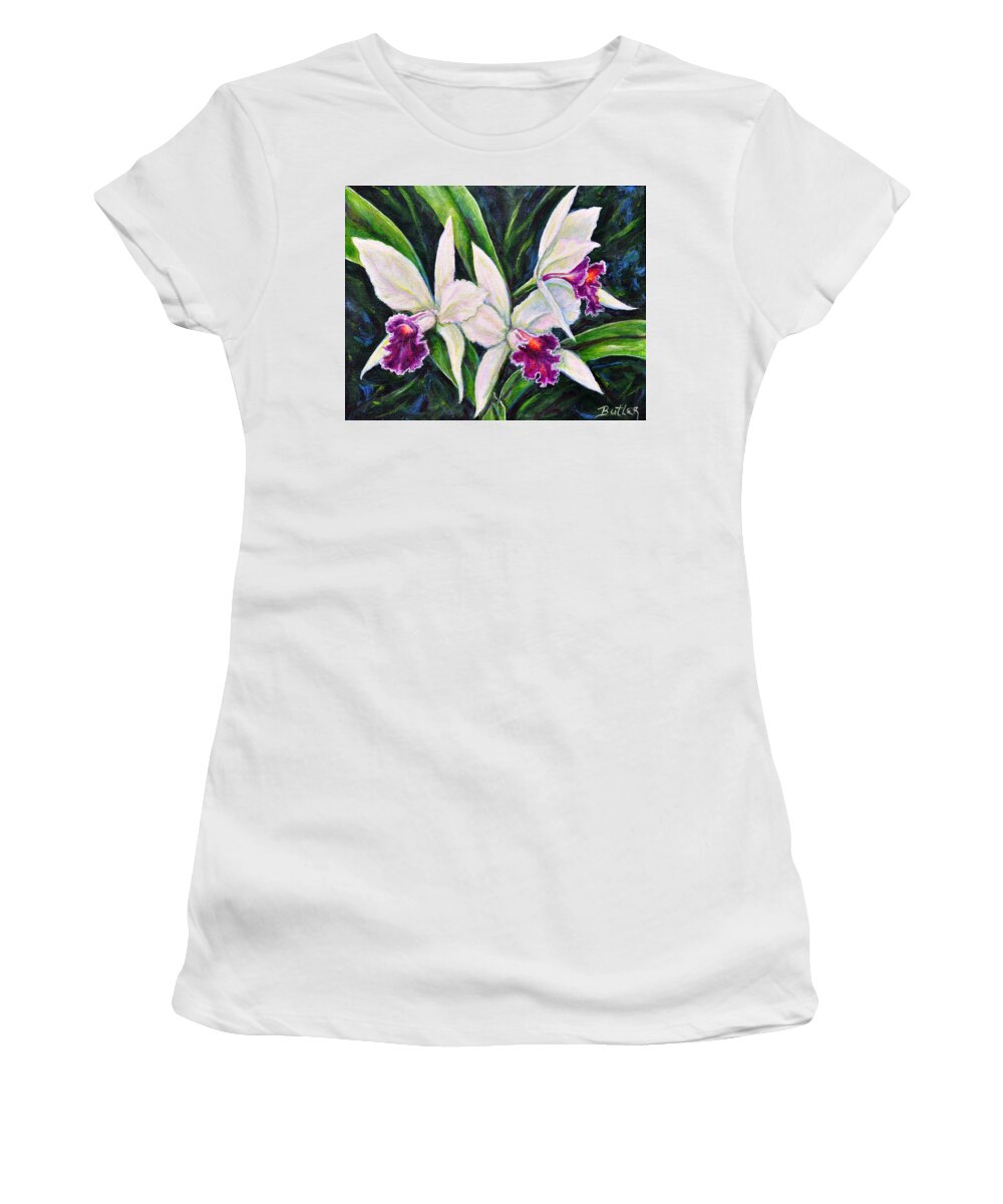 Nature Flower Orchid Purple Women's T-Shirt featuring the painting Orchids by Gail Butler