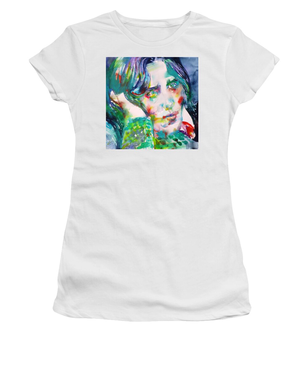 Oscar Wilde Women's T-Shirt featuring the painting OSCAR WILDE - watercolor portrait.20 by Fabrizio Cassetta