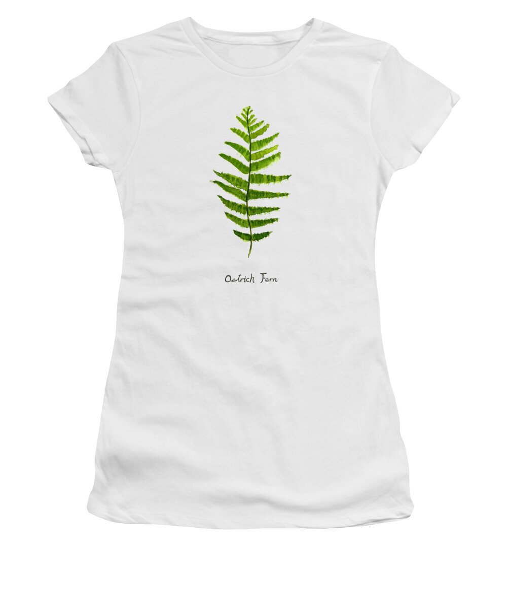 Watercolor Painting Women's T-Shirt featuring the painting Ostrich Fern by Color Color