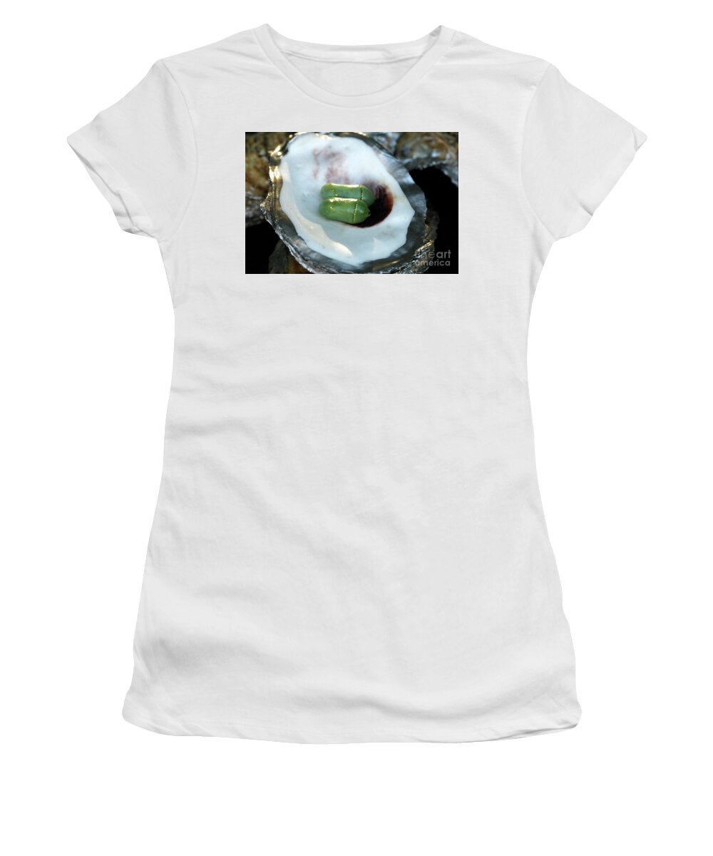 Oyster Shell Photo Women's T-Shirt featuring the photograph Oyster Shell with Butterfly Chrysalis Photo by Luana K Perez