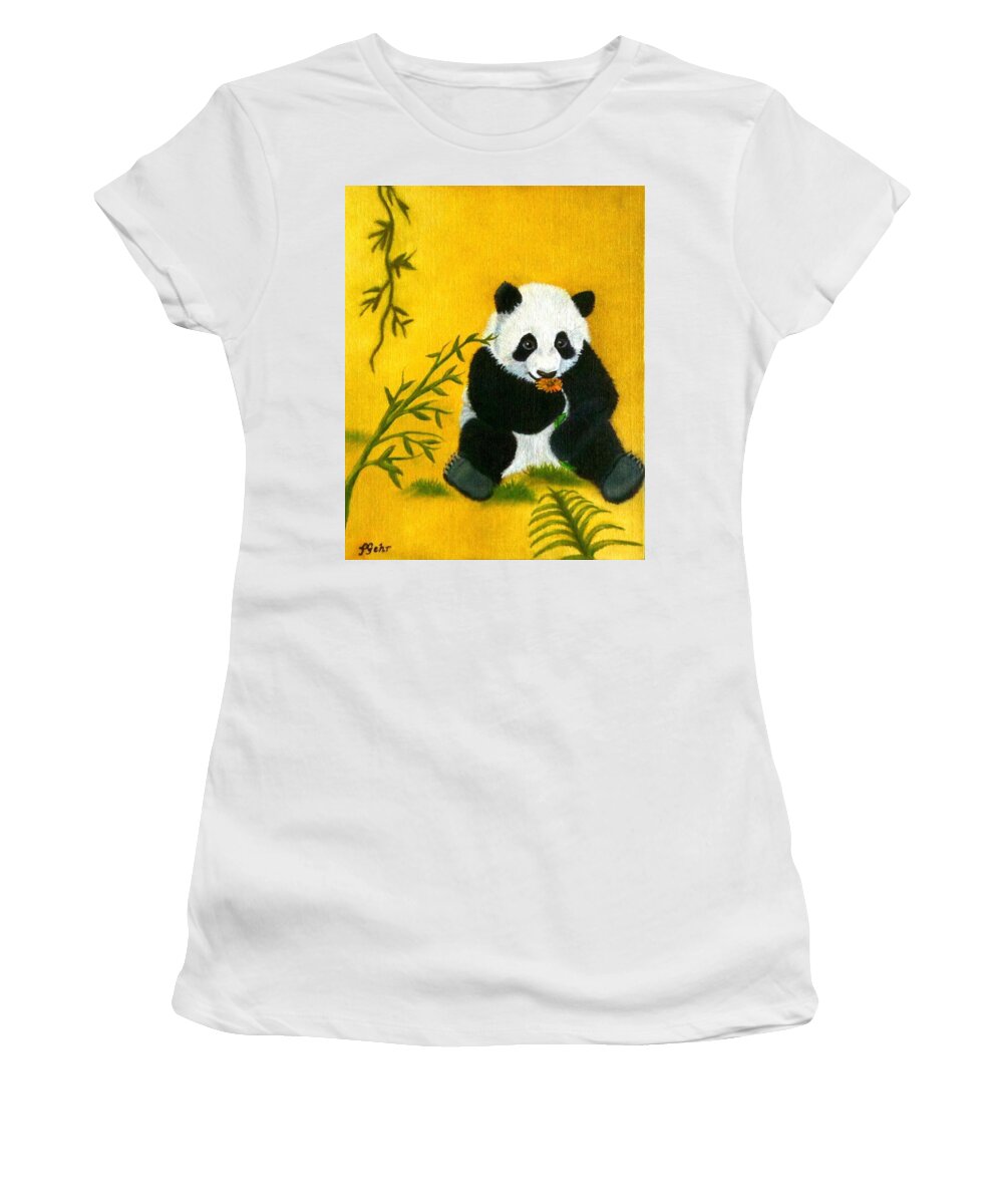 Panda Women's T-Shirt featuring the painting Panda Power by Dr Pat Gehr