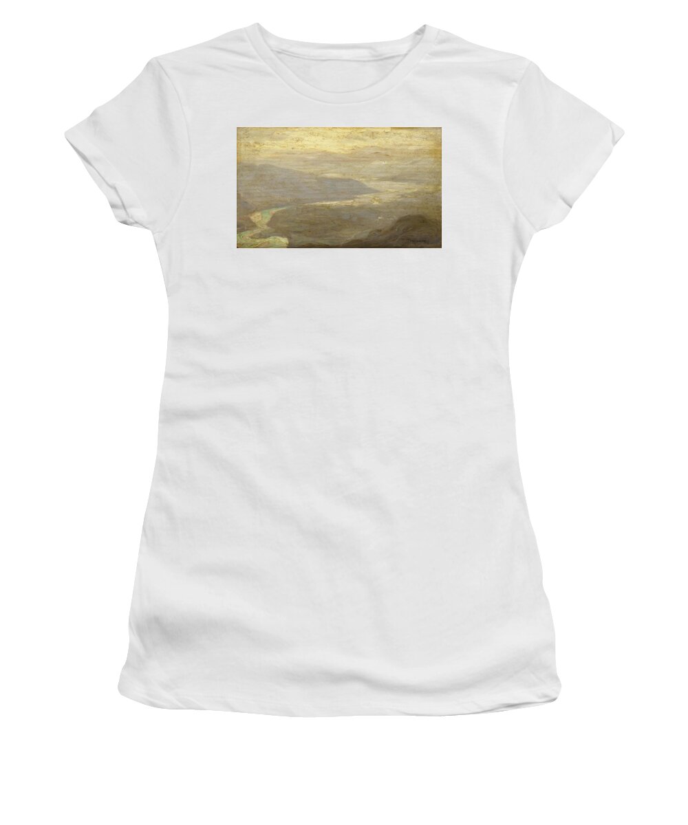 Pietro Fragiacomo Women's T-Shirt featuring the painting Panorama On The River by Pietro Fragiacomo