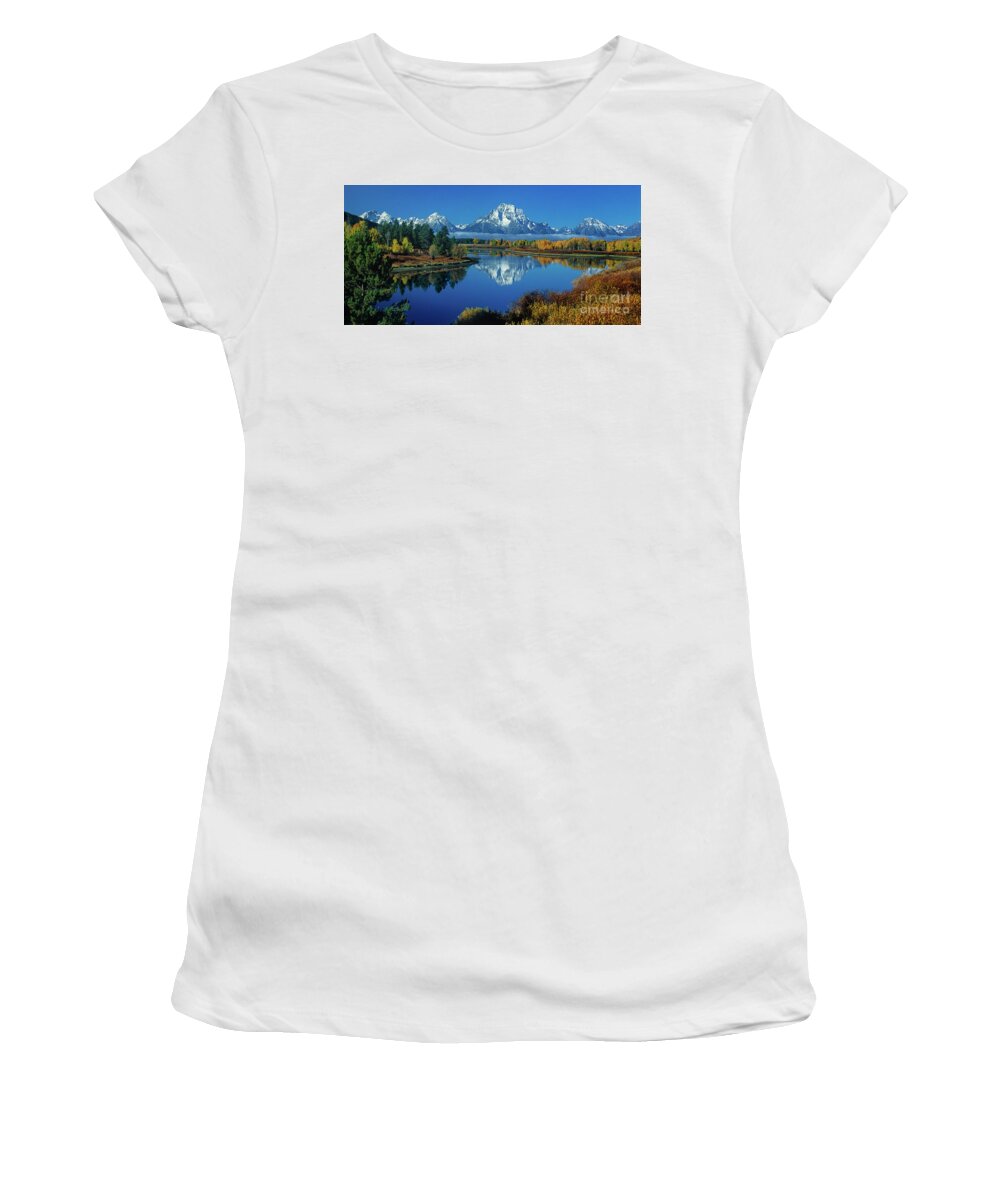 Dave Welling Women's T-Shirt featuring the photograph Panorama Oxbow Bend Grand Tetons National Park Wyoming by Dave Welling