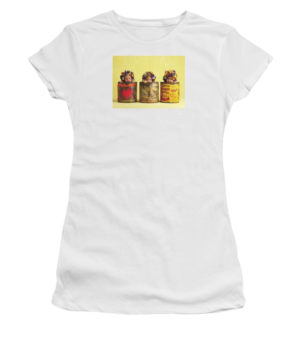 Pansy Women's T-Shirt featuring the photograph Pansy Tins by Anne Geddes
