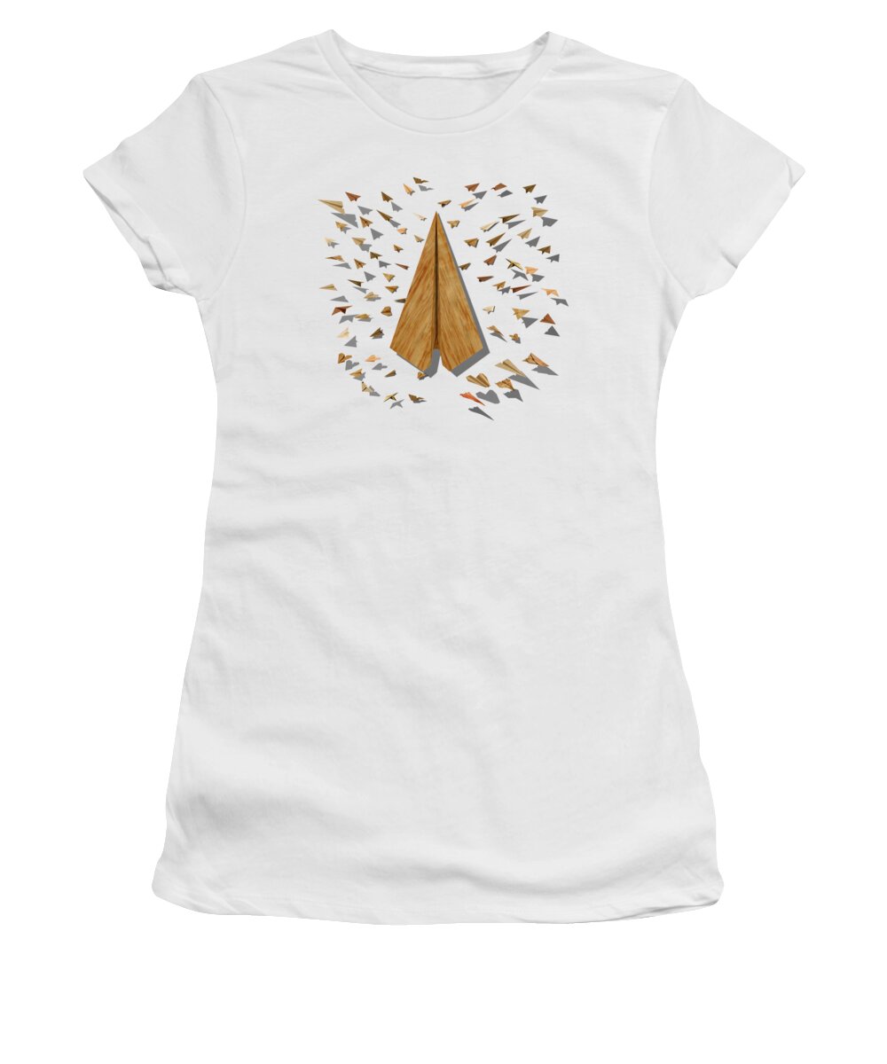 Aircraft Women's T-Shirt featuring the digital art Paper Airplanes of Wood 10 by YoPedro