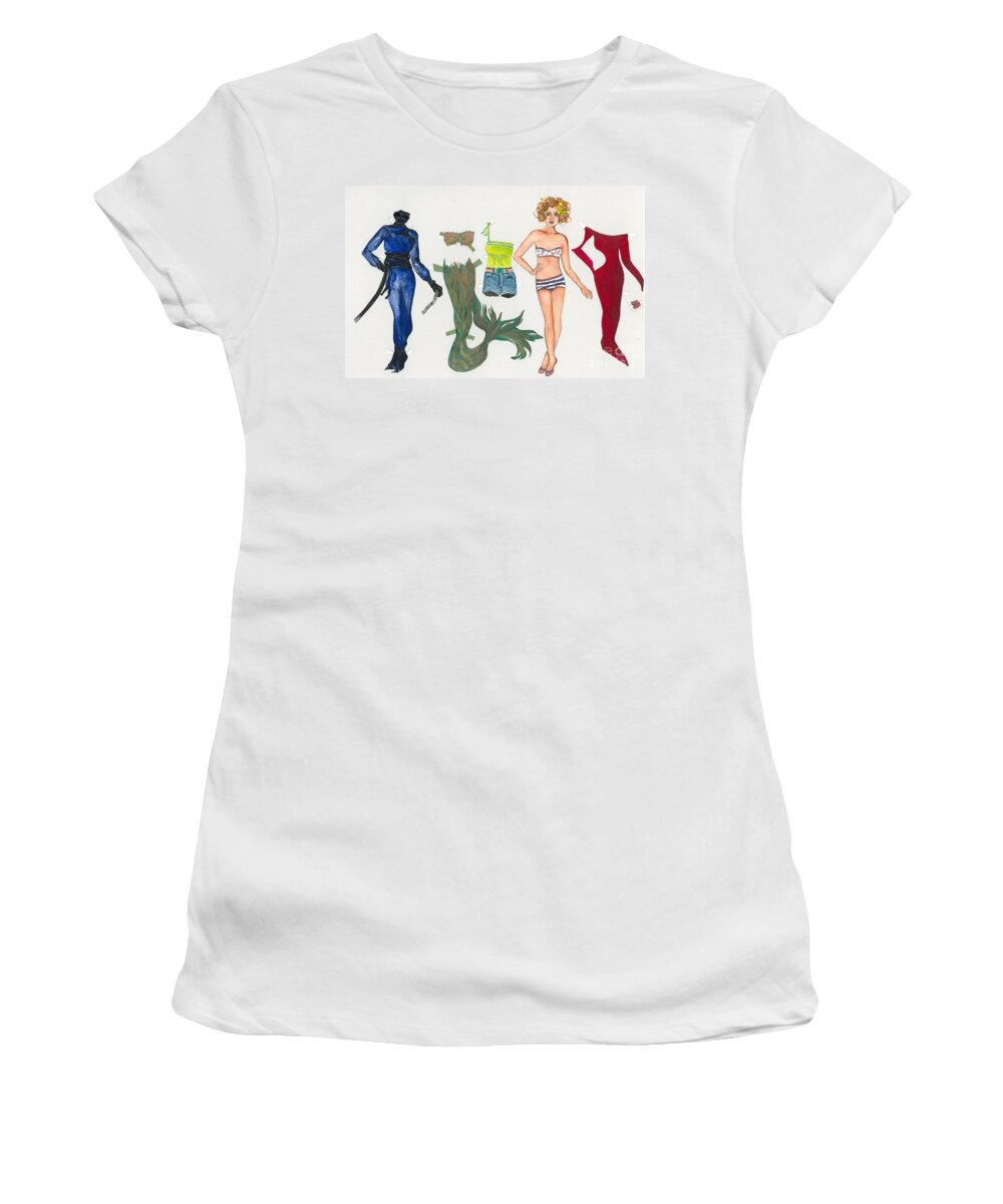 Paper Doll Women's T-Shirt featuring the painting Paper Doll, Jackie by Norah Daily