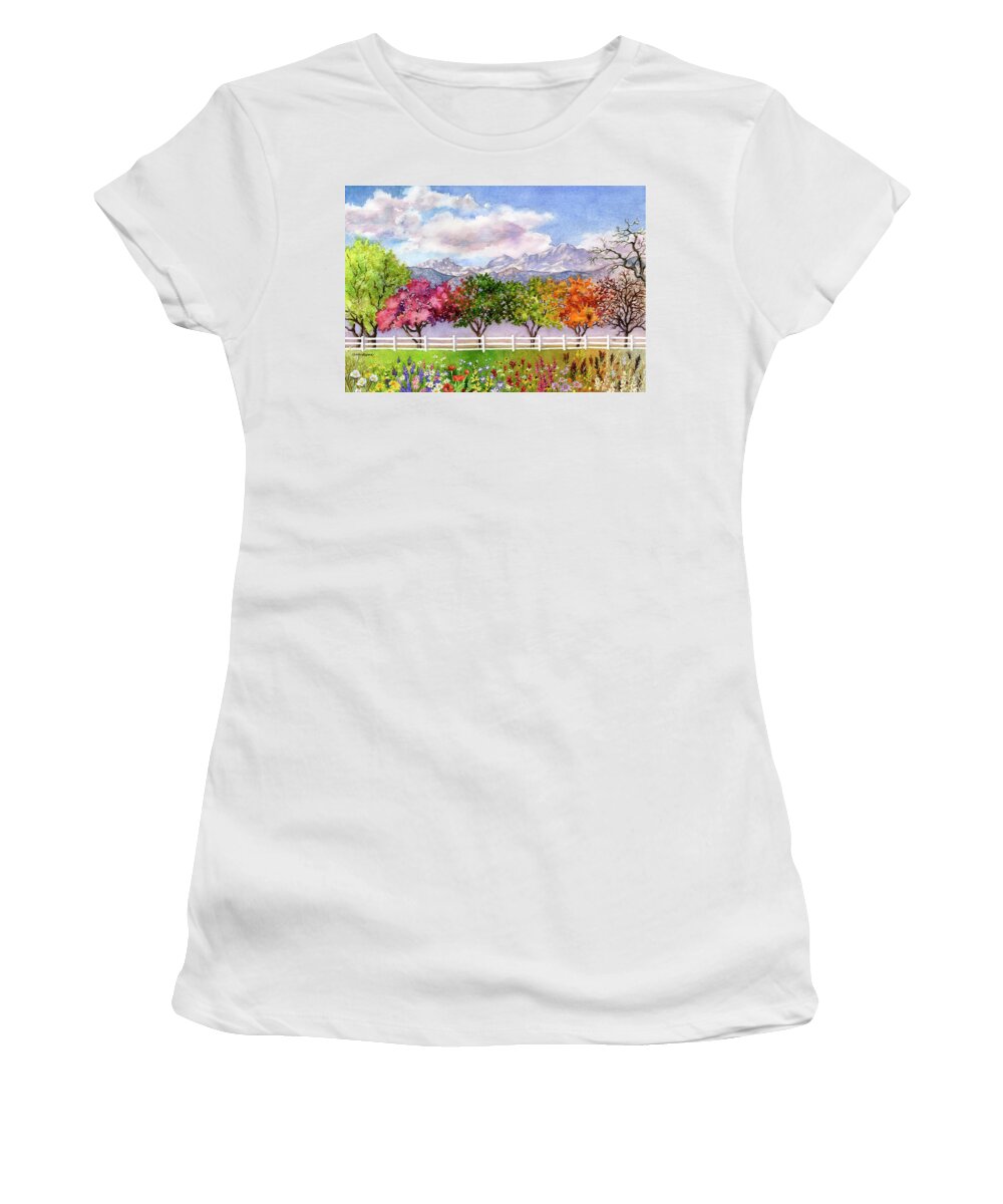 Trees Painting Women's T-Shirt featuring the painting Parade of the Seasons by Anne Gifford