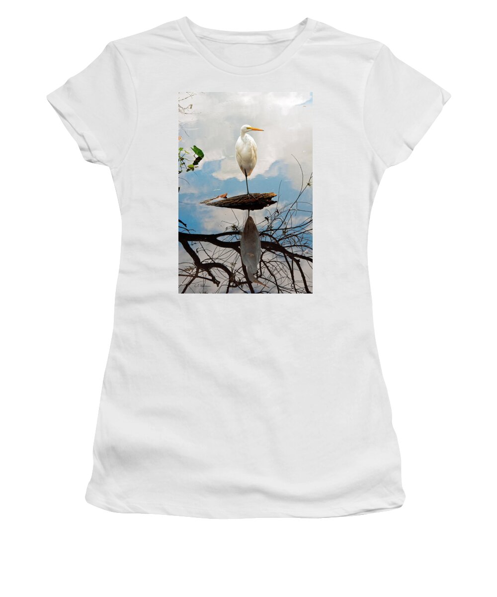 Egret Women's T-Shirt featuring the photograph Parallel Worlds by Christopher Holmes