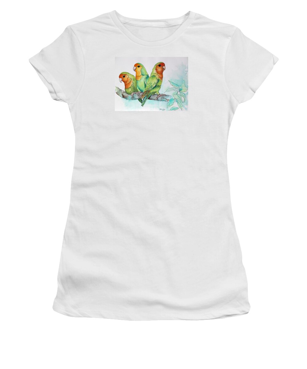 Bird Women's T-Shirt featuring the painting Parrots Trio by Inese Poga