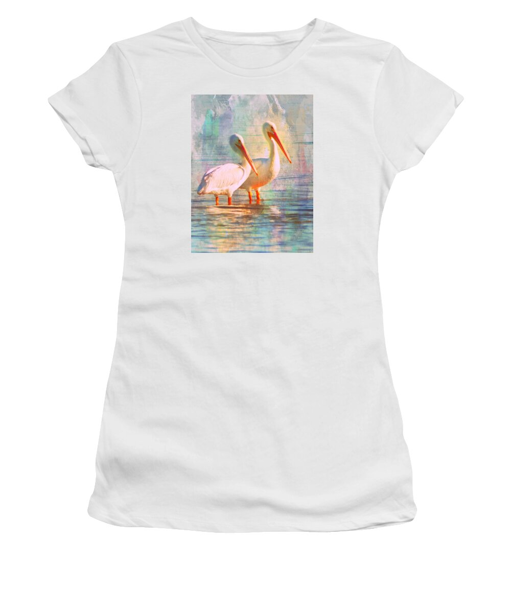 Pelican Women's T-Shirt featuring the photograph Pastel White Pelicans 1 by Sheri McLeroy