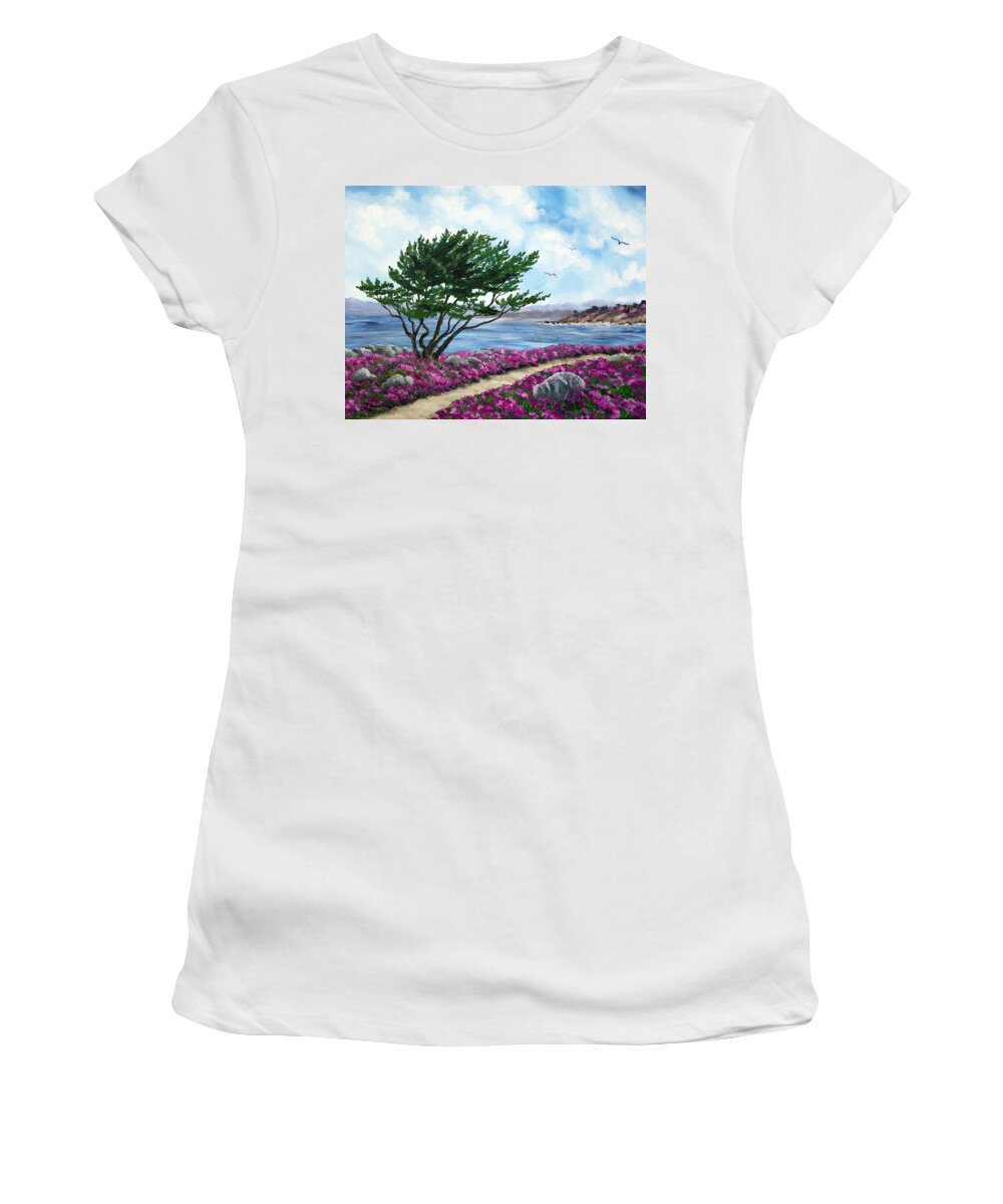 California Women's T-Shirt featuring the painting Path by a Cypress Tree in May by Laura Iverson