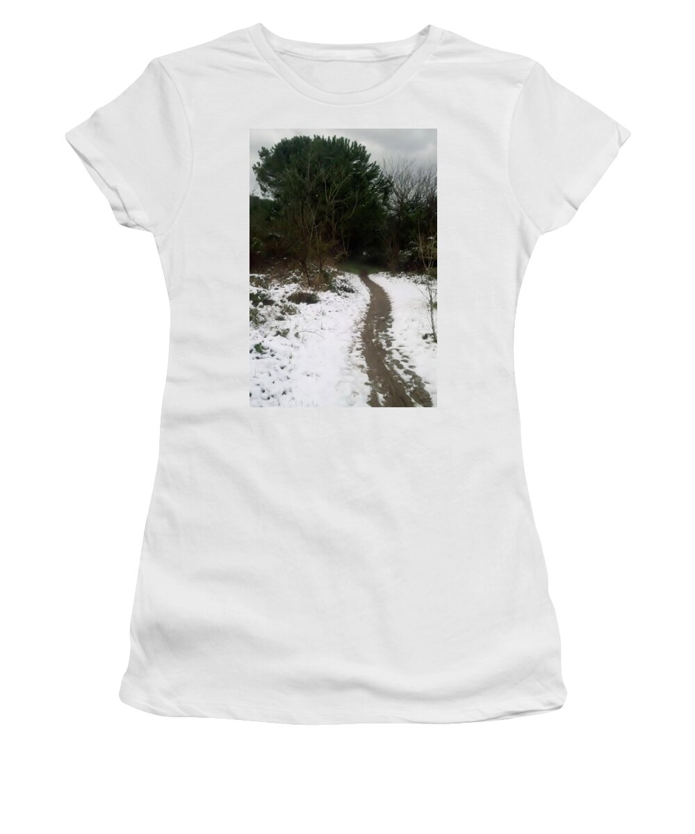 Sentiero Women's T-Shirt featuring the photograph Path Winter by Karin Bello