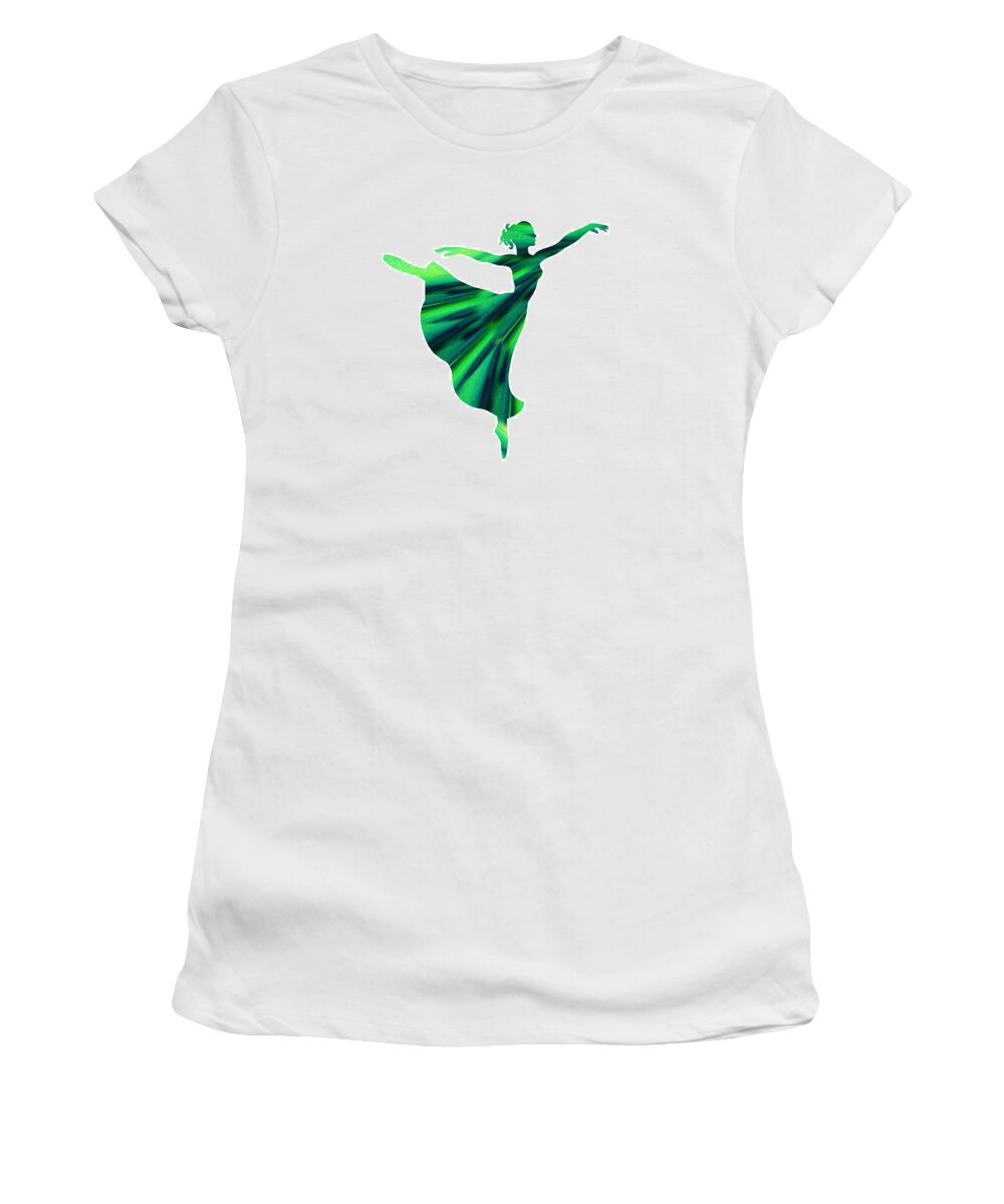 Green Women's T-Shirt featuring the painting Peaceful Beams Of Light Arabesque by Irina Sztukowski