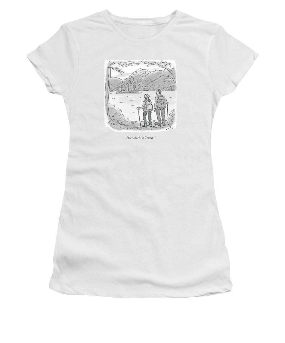 Hiking Women's T-Shirt featuring the drawing Peaceful Hikers by Kim Warp