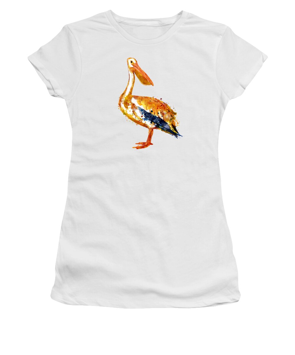 Marian Voicu Women's T-Shirt featuring the painting Pelican Watercolor Painting by Marian Voicu