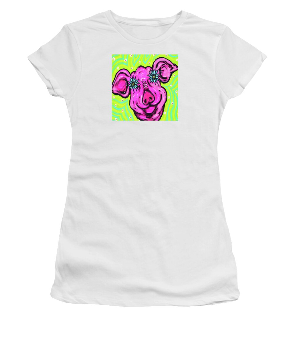 Animal Women's T-Shirt featuring the painting Petals Pig by Meghan Elizabeth