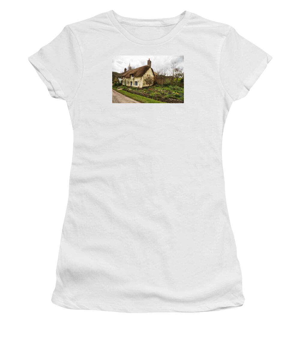 England Women's T-Shirt featuring the photograph Picturesque Dunster cottage by Shirley Mitchell