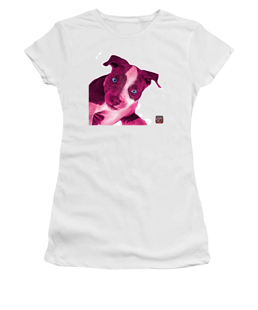 Pitbull Women's T-Shirt featuring the painting Pink Pitbull Dog Art 7435 - Wb by James Ahn