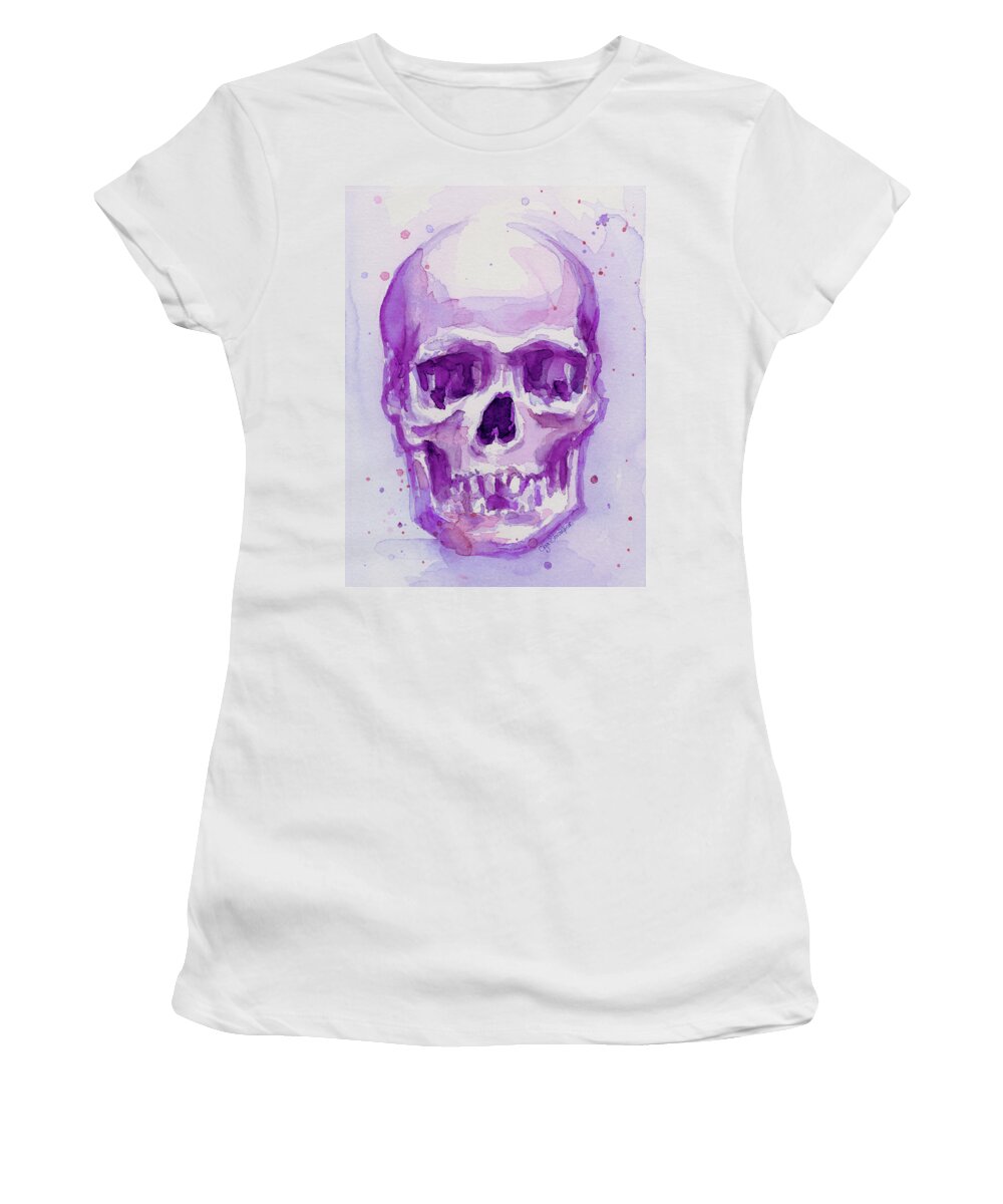 Purple Women's T-Shirt featuring the painting Pink Purple Skull by Olga Shvartsur
