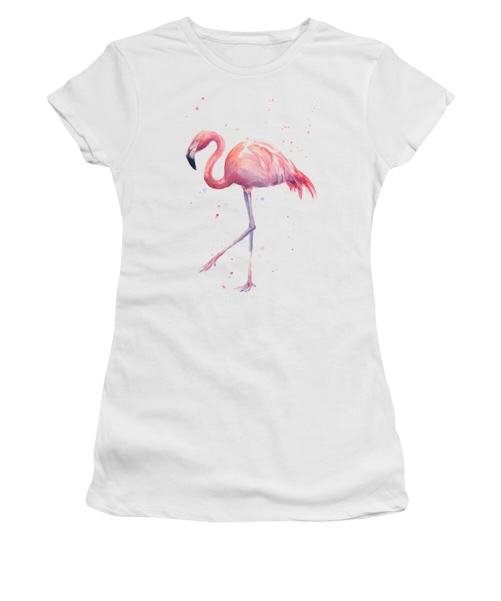 Watercolor Flamingo Women's T-Shirt featuring the painting Pink Watercolor Flamingo by Olga Shvartsur