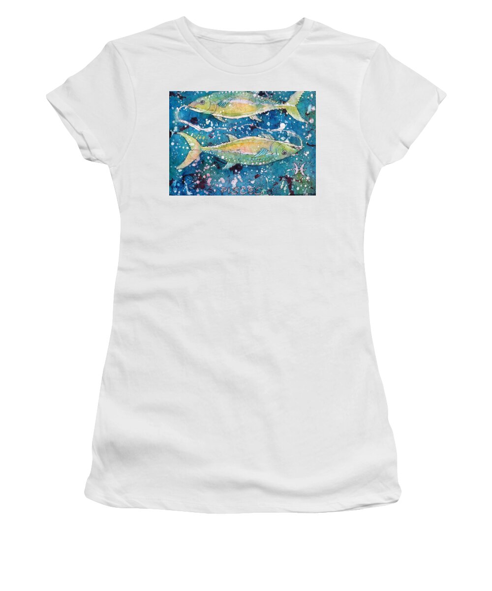Zodiac Women's T-Shirt featuring the painting Pisces by Ruth Kamenev