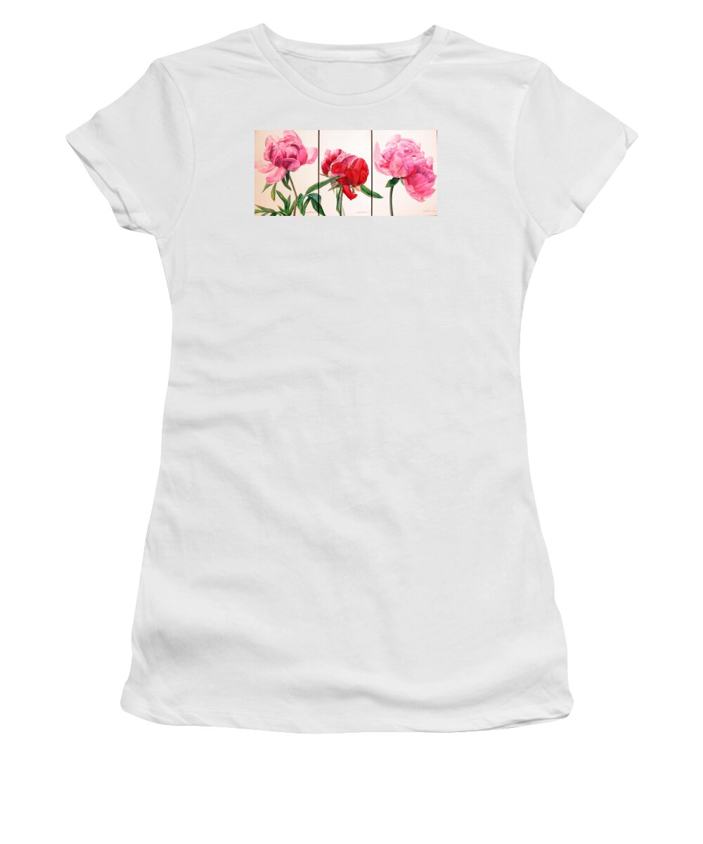 Floral Painting Women's T-Shirt featuring the painting Pivoines by Muriel Dolemieux
