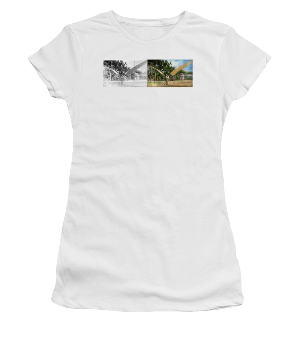 Ornithopter Women's T-Shirt featuring the photograph Plane - Odd - The early bird 1910 - Side by Side by Mike Savad
