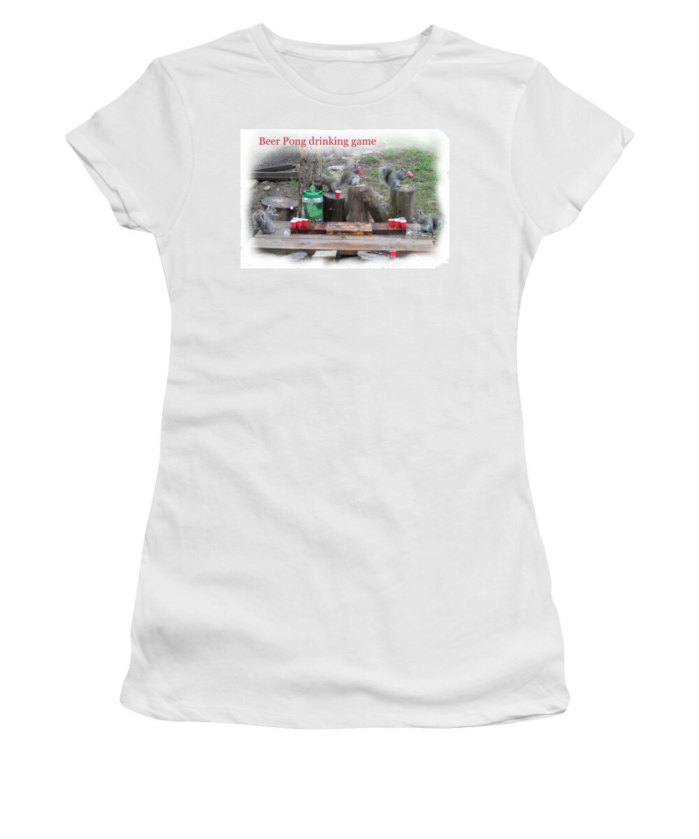 Squirrels Women's T-Shirt featuring the photograph Playing beer pong by Daniel Friend